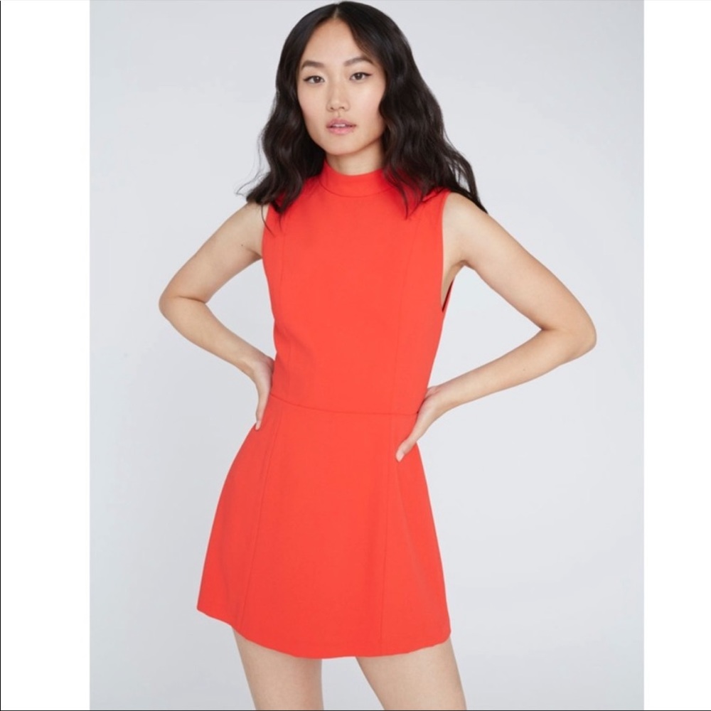 NWT Alice + Olivia Tania Skort Romper Mini Dress High Neck Sleeveless Cherry Red